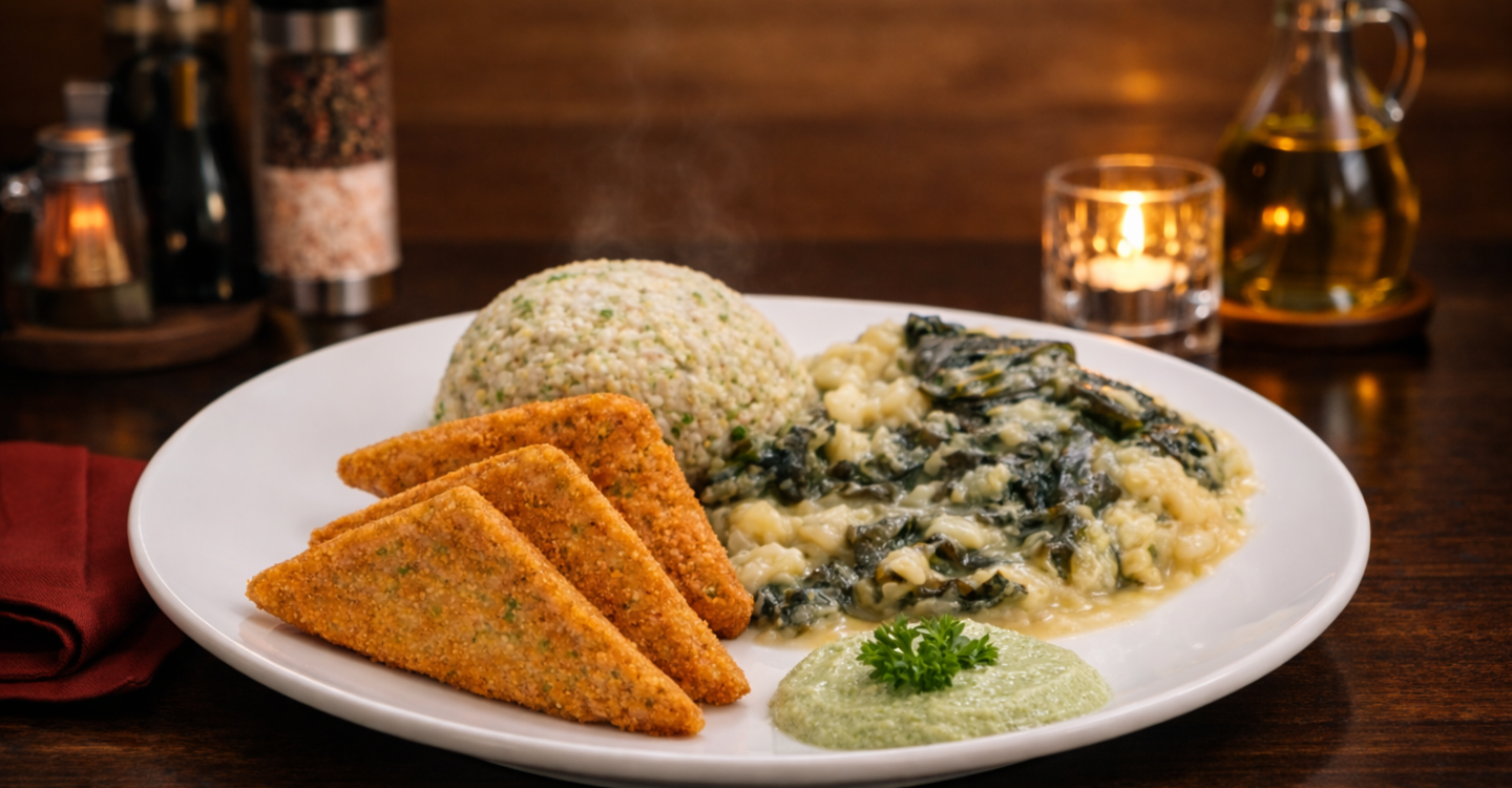 Panirani tofu Salata od quinoe sa bučinim sjemenkama,brokulom i đumbirom Povrtno varivo sa wakame algom