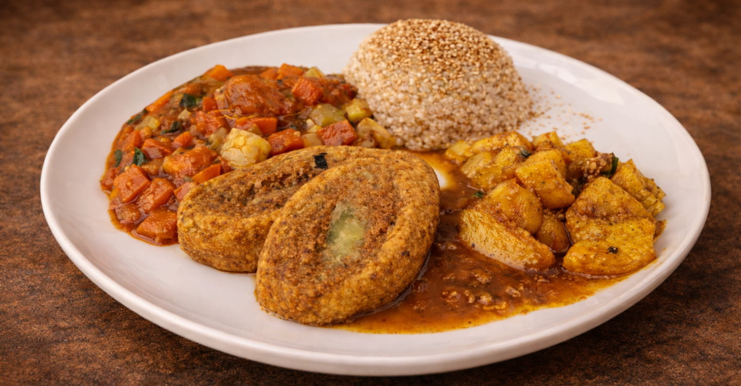 Batat rolada,Proso i amaranth s gomashiom,Varivo od mahuna,Chutney od jabuke,Miješana salata,Dnevni meni,Vege,Zagreb,veganski restoran zagreb,gluten free,vegehop,zagreb zdravi restorani 