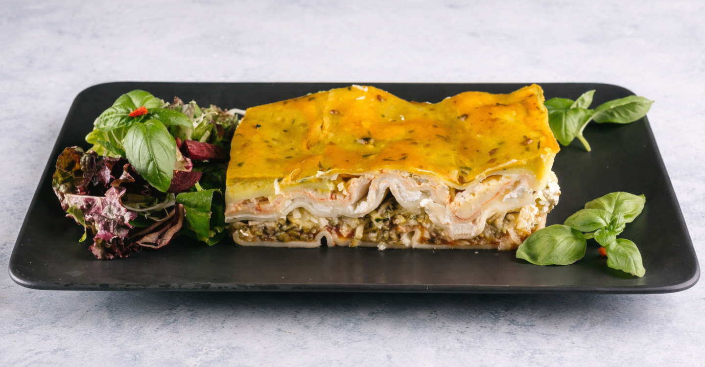 Minestrone juha - Lazanje sa veganskim sirom i tikvicama - Aromatična palenta - Pareno povrće - Miješana salata s klicama